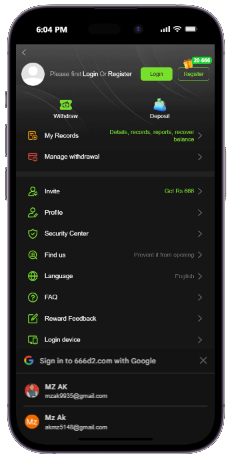 666D login & Register method